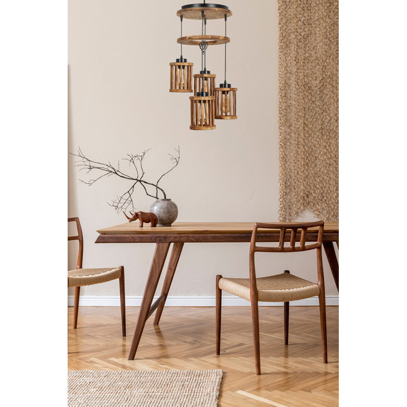 Luminaire suspendu cylindrique à 4 lumières Neive, Brun pâle