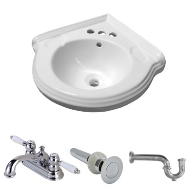 Lavabo de salle de bain mural blanc en forme de U avec robinet et trop-plein