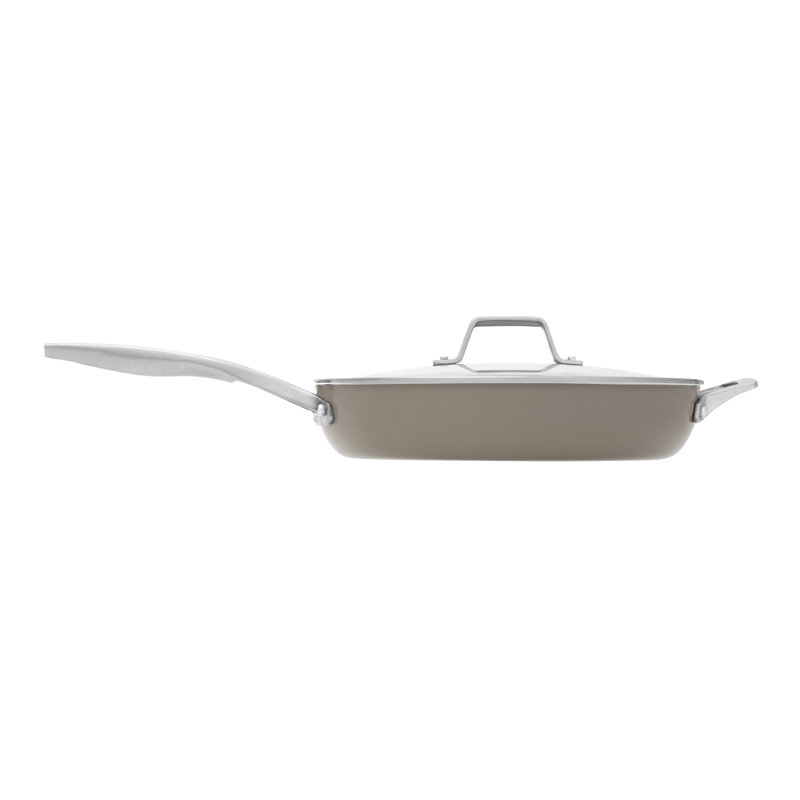 12" Mushroom Gray Aluminum Nonstick Frying Pan with Lid
