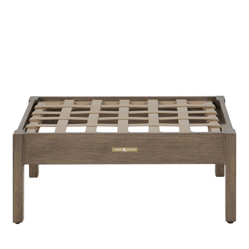 Kennebunkport Outdoor Ottoman with Cushion, No Welt, Rollo Cream InsideOut® Linen, Oak