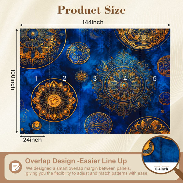 Red Barrel Studio Peel and Stick Wallpaper Golden Mandala Patterns Deep ...