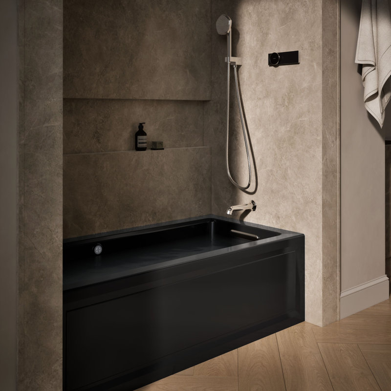Archer 60" x 30" Alcove Air Acrylic Bathtub with Heater, Black, Right
