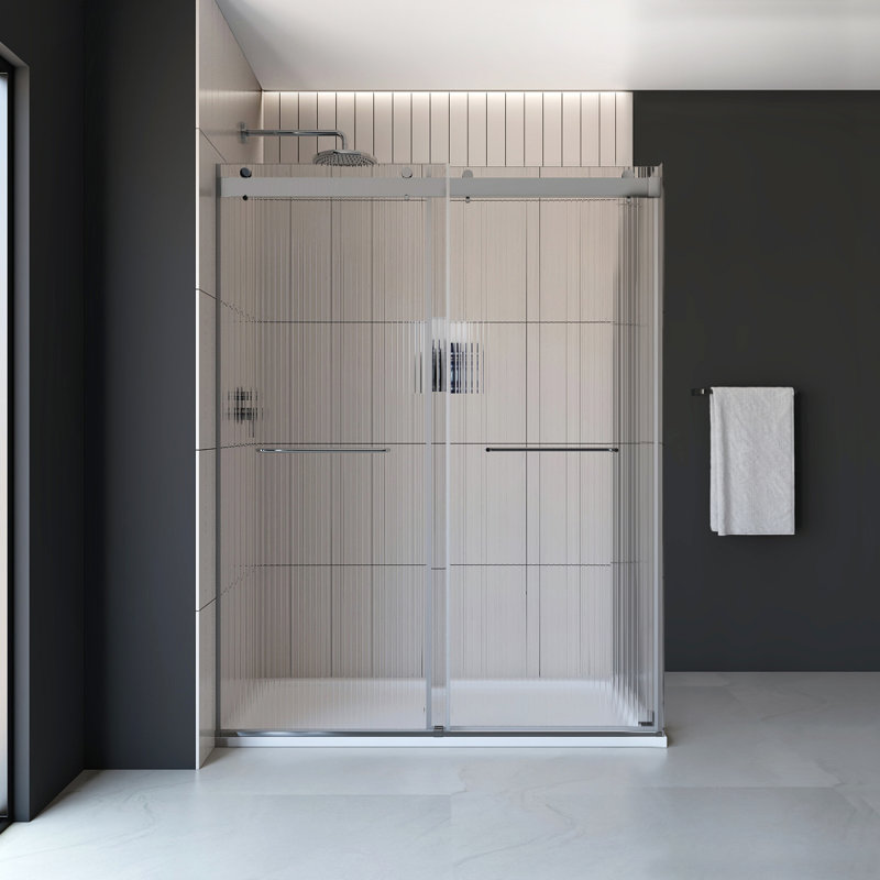 Ensemble de porte de douche rectangulaire sans cadre avec finition en verre cannelé l 48 po x P 36 po x H 76 po Molly, Gauche