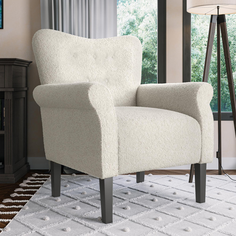  Modern Accent Chair 30.3" Wide High Back Polyester Upholstered Armchair, White Polyester Blend