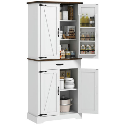 71" Tall Kitchen Pantry Cabinet, Farmhouse Storage Cabinet With 4 Barn Doors, 6 Shelves Behind 2 Doors, A Drawer & Adjustable Shelves, Freestanding Cu by Gracie Oaks
