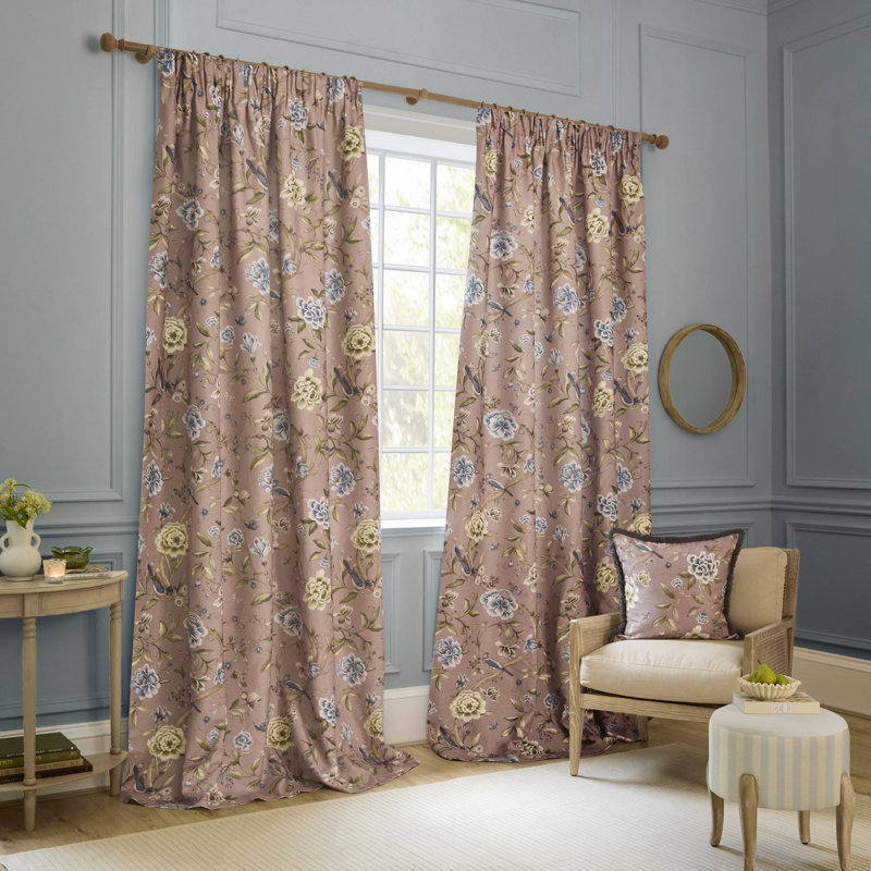 Porcelain Garden Room Darkening Curtain Panel Pair, Pink, 46.06cm Width x 137cm Drop