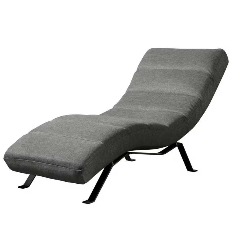 Brixham Upholstered Chenille Fabric Chaise Lounge with Adjustable Back, Black, Grey