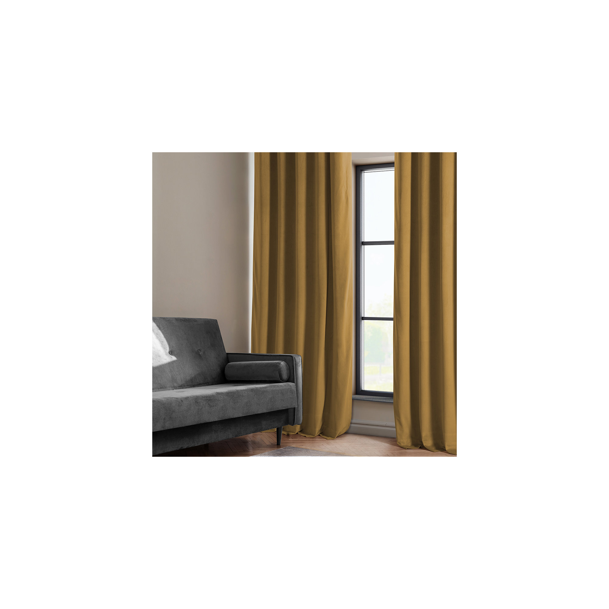 Matra Plush Velvet Curtains for Bedroom - Room Darkening Curtains for Living Room Window Single Panel, Retro Gold