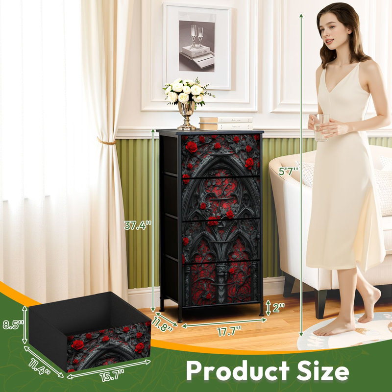 4 tiroirs avec commode de rangement verticale victorienne baroque gothique rose cathédrale