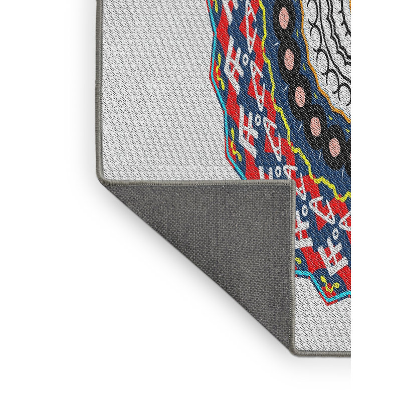 Tapis rouge/noir/bleu tissé à la machine, Rectangle 8 pi x 12 pi