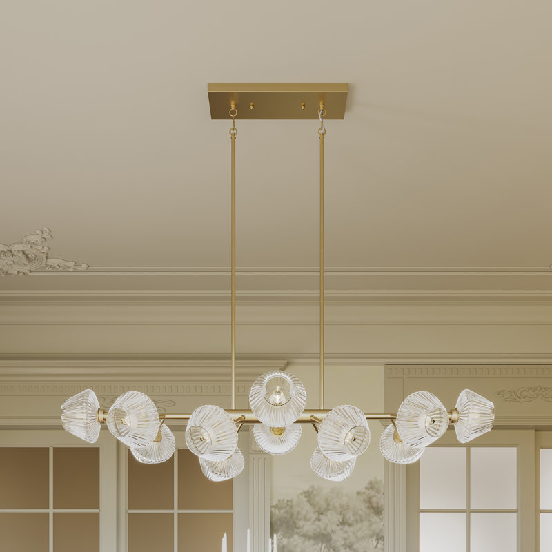 Austen 12 - Light Gold Linear Chandelier with Ribbed Glass Shades
