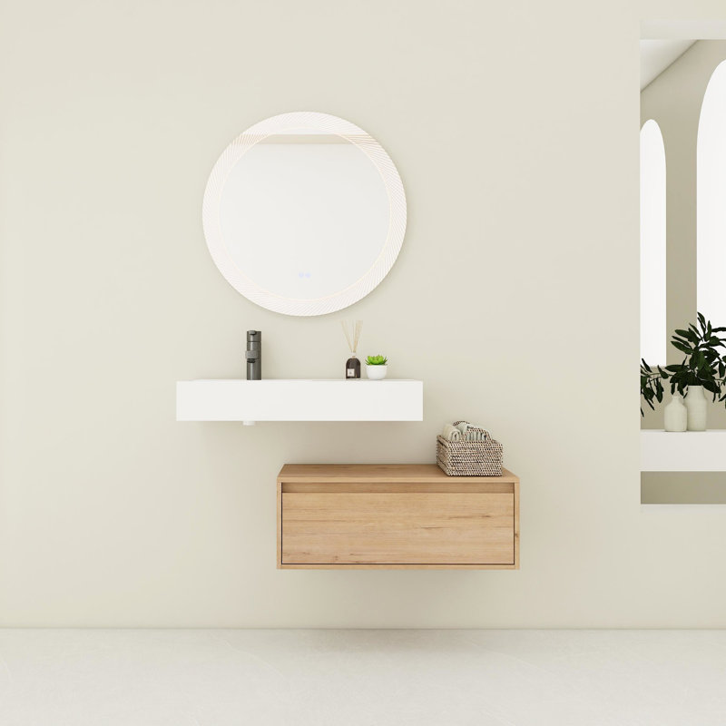 Bathroom Bookcase With Resin Sink - Unique Design 30" Storage Unit Efficient Space Utilization