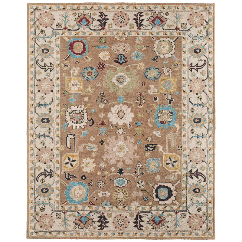 Farhiyo Traditional Floral & Botanical Tan Area Rug, Rectangle 12' x 15'