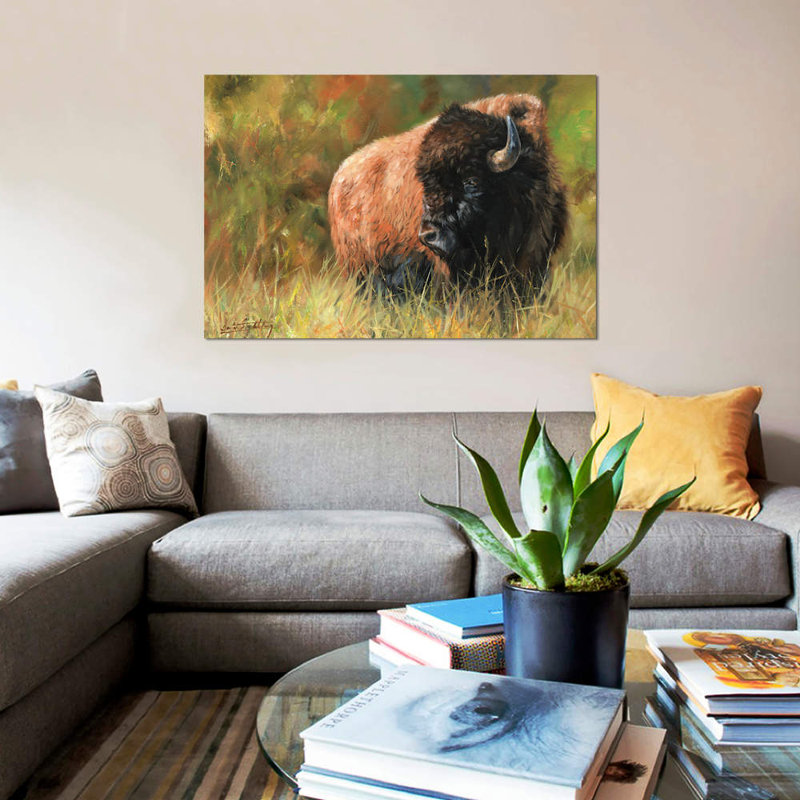 « bison i », impression sur toile, H 12 po x l 18 po x P 1,5 po, Pas de tapis, Toile tendue