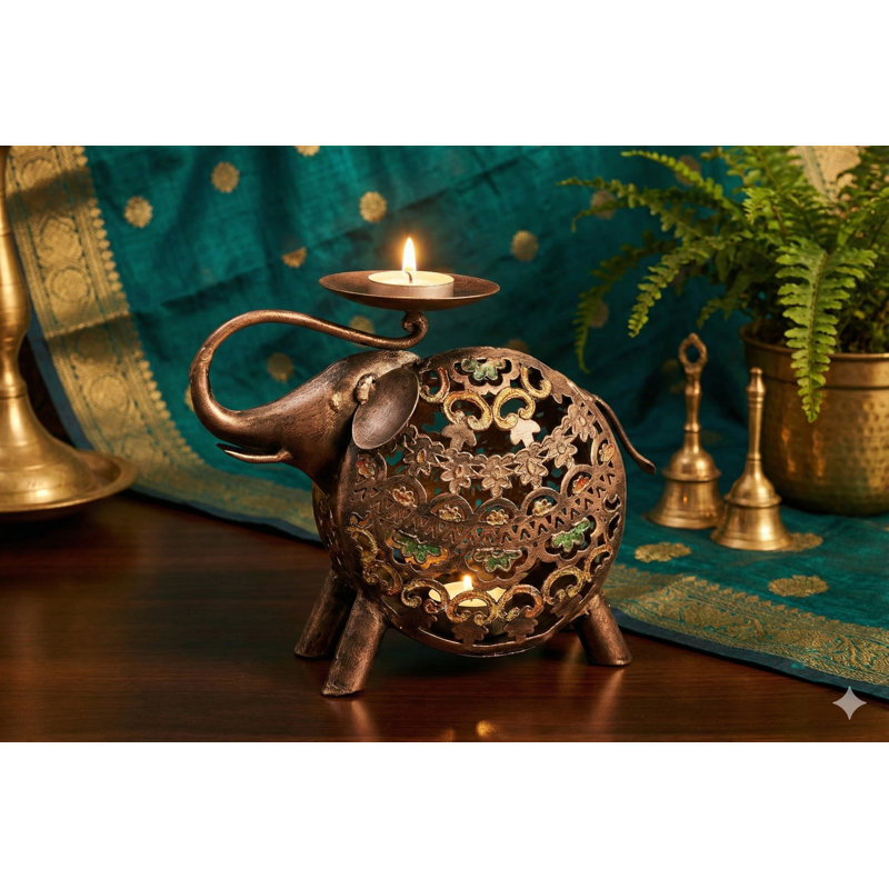 Porte-bougie éléphant fait à la main avec détails complexes pour le centre de la table de salon et la décoration du vestibule