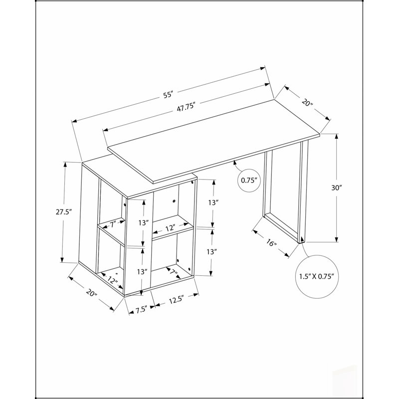 Bureau d'ordinateur élégant et spacieux avec tablettes de rangement personnalisables pour le bureau à domicile, à gauche ou à droite