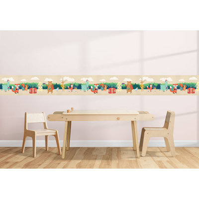 GB90210 Grace & Gardenia Travelling Forest Animals Peel and Stick Wallpaper Border 10in Height x 15ft Long, Beige Green Orange Brown