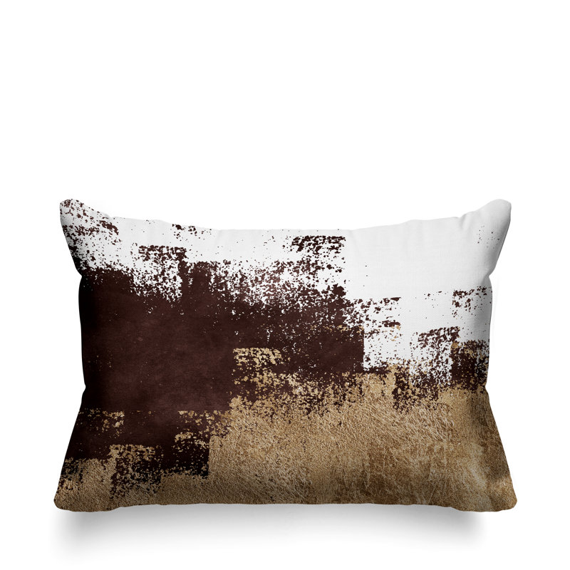 Coussin décoratif intérieur / extérieur Wes, Brun / or / blanc