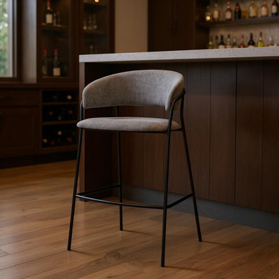 30" Grey and Black Fabric and Metal Bar Height Bar Chair
