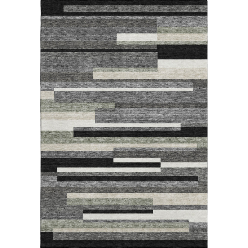 Premium Machine Washable Prisco Black Rug, Rectangle 9' x 12'