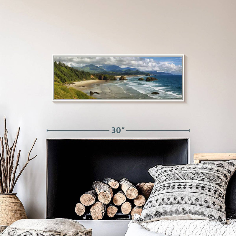 Cannon Beach Coast, 28 po x 10 po, Cadre flottant blanc