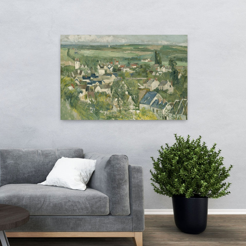 Auvers, Vue panoramique, 1873-1875, estampe d'art mural abstraite contemporaine représentant un paysage architectural.