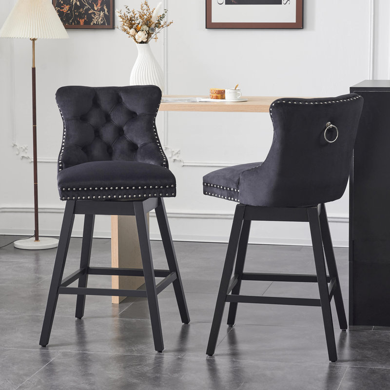 Tabouret de bar pivotant à 360 ° de hauteur 30,7 po Velvet, Velours noir