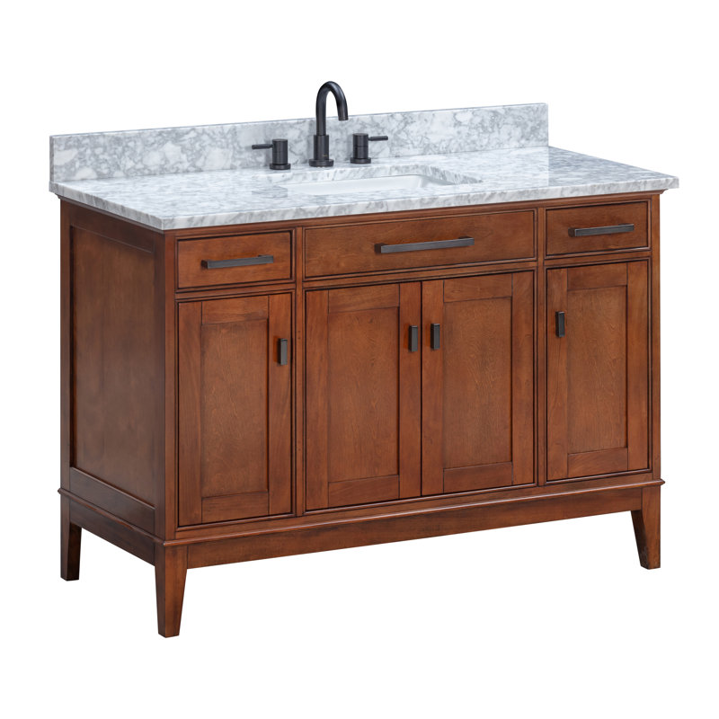 Madison 48" Single Bathroom Vanity with Carrara Marble Top, Carrera White, Tobacco