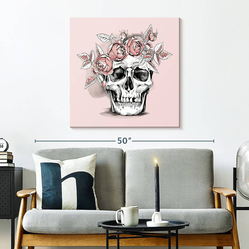 Crâne et fleur, H 30 po x l 30 po