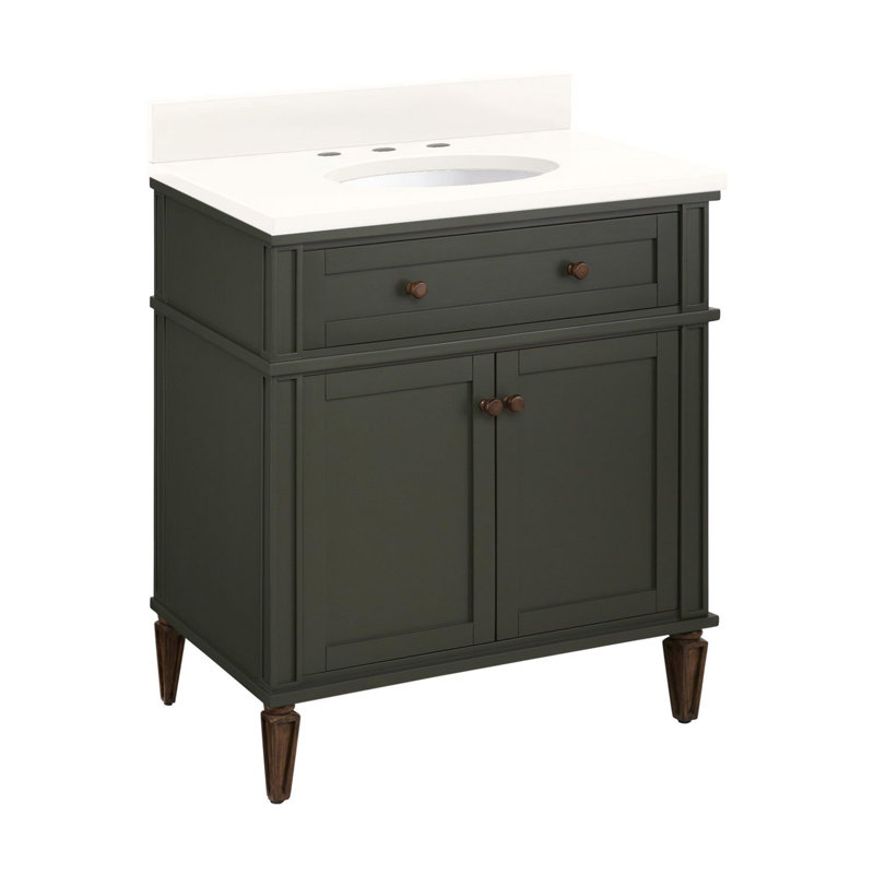 30" Elmdale Vanity with Undermount Sink, Arctic White Quartz, Dark Olive Green, 8" Centers