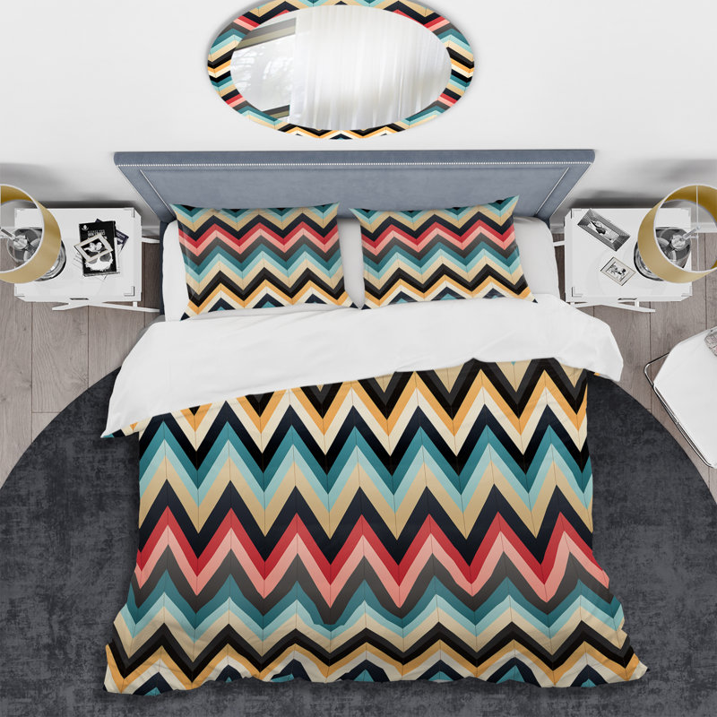 Tribal Fusion Chevron Pattern I - Ensemble de housse de couette à chevrons, Housse de couette simple + 1 taie décorative stan