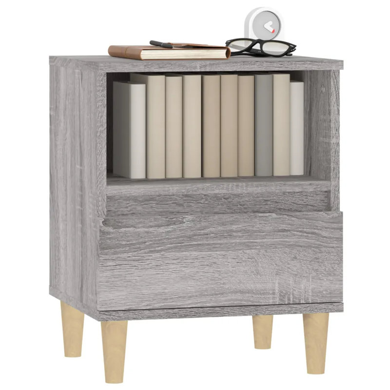 Jaiman 40cm W Solid Wood Bedside Table, Dark Grey, Set of 2