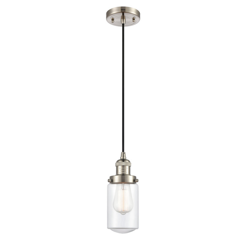 Luminaire suspendu 1 lumières scolaire single Saroyan, Transparent, Nickel satiné brossé, Ampoule DEL 6 watts Vinage
