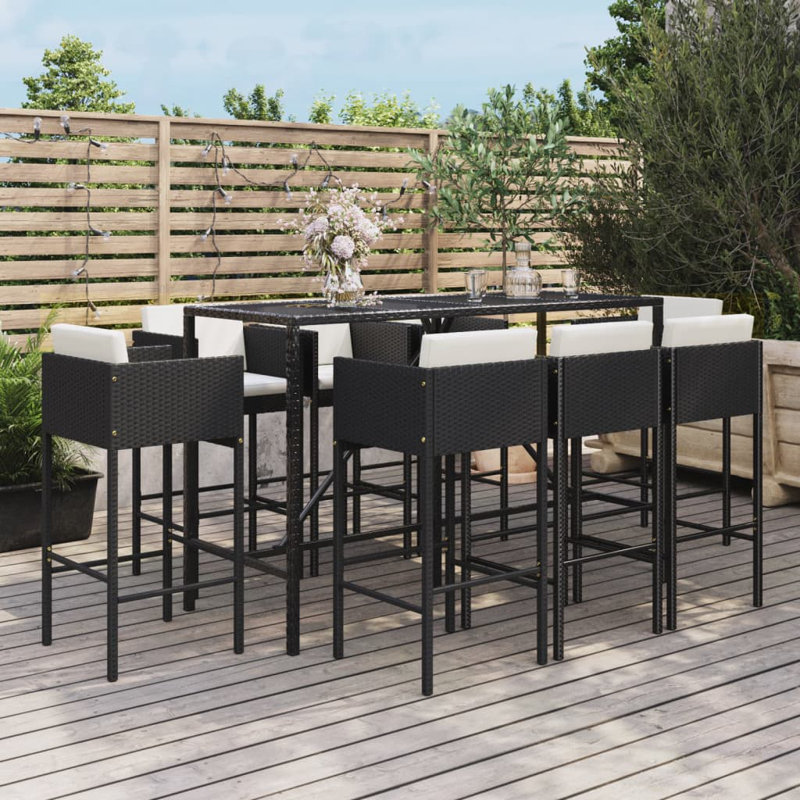 6 - Person Patio Dining Set with Rectangular Table , Cushions Included, Black, 8