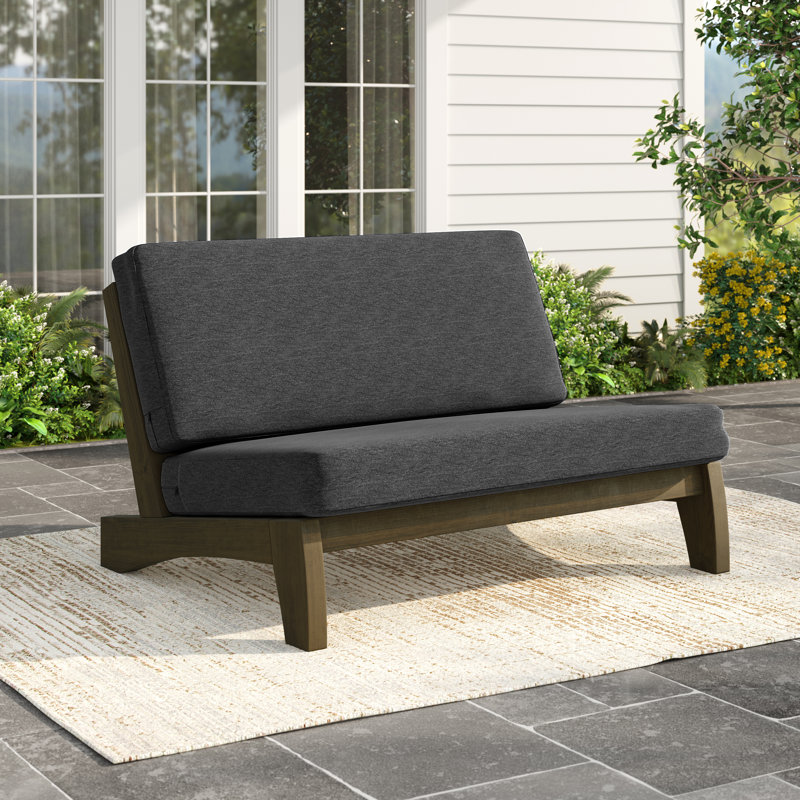 Polett Teak Wood Patio Outdoor Armless Lounge Chair, Dark Gray, Brown