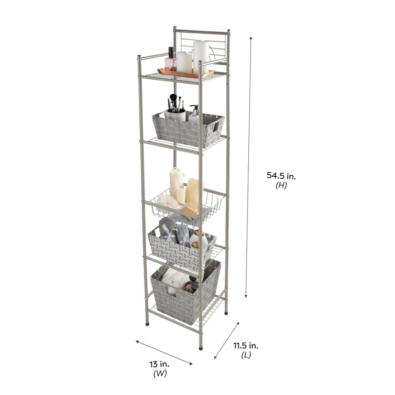 Étagères de salle de bain autoportantes l 11,61 po x H 58,46 po x P 12,99 po Aindrea, Satin