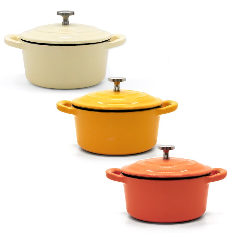 RJ Legend 0.27 qt. Non-Stick Cast Iron Round Dutch Oven Color: Orange/White/Yellow RJ-MINIPOT-OR-W-Y