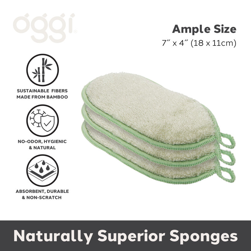 Set of 3 Bambou Sponges, Beige/Green