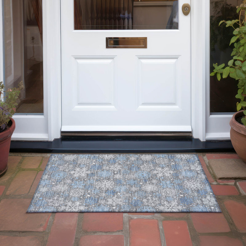 Tapis gris flocon de neige Xhevrie intérieur / extérieur lavable à la machine, Rectangle 1 pi 8 po x 2 pi 6 po