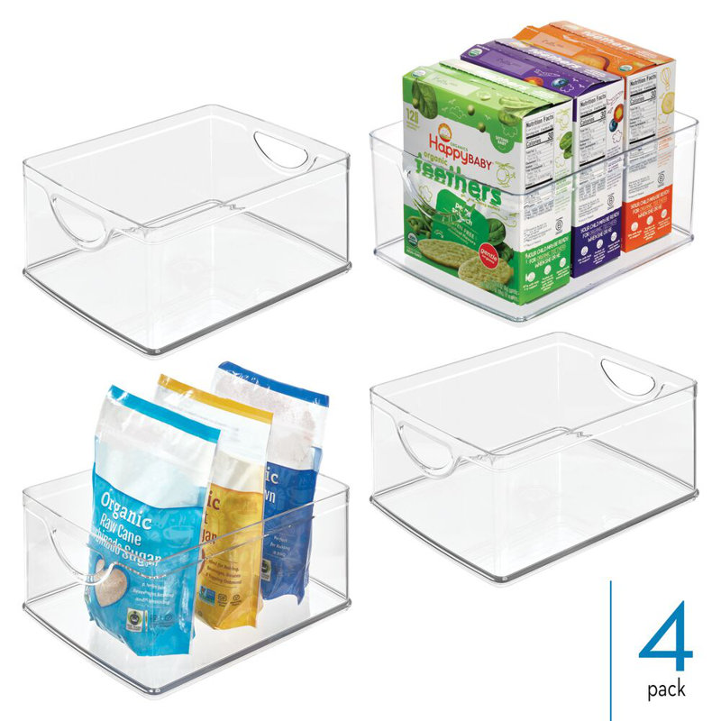 iDesign Plastic Stackable Pantry Bin with Handles - Set of 4 - Clear, 3.38 qts.