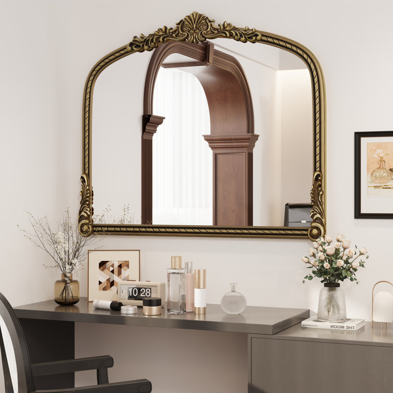 Miroir décoratif large à large arche en relief pour suspendre au mur, H 39,76 po x l 31,89 po
