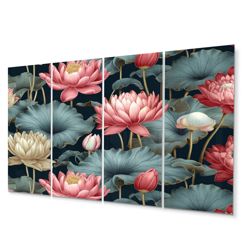 Multicolore Lotus Reflections II - ensemble de reproduction d'art floral en métal