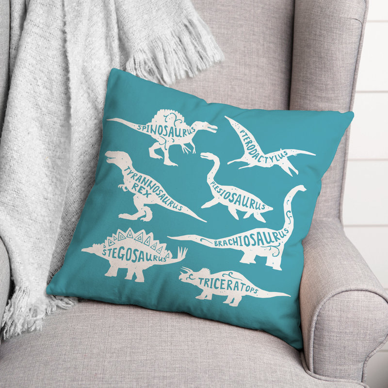 Coussin Dino, 20 po x 20 po, Bleu sarcelle