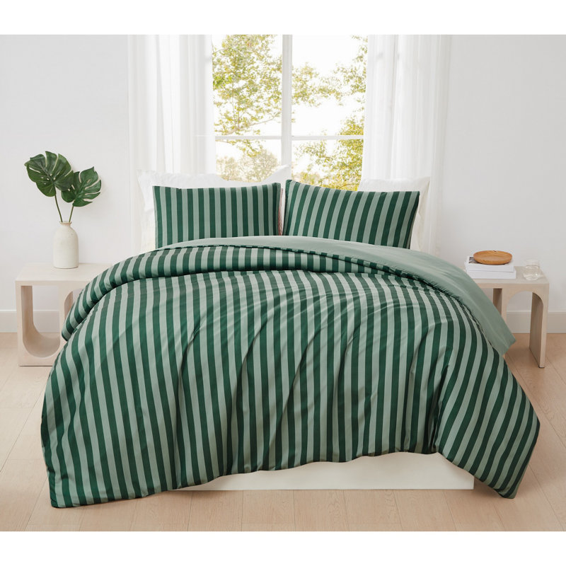 Ensembles de housse de couette en microfibre à rayures vraiment authentiques Weston, Rayures vertes