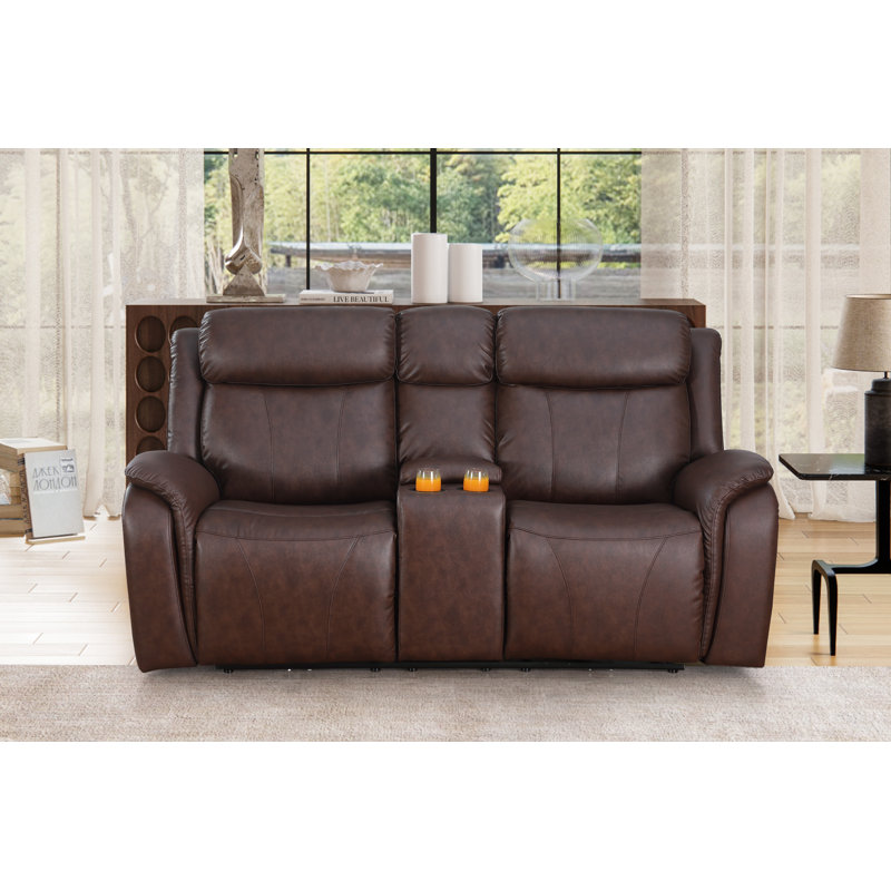 Lamyia 74" Vegan Leather Power Reclining Sofa, Brown Faux Leather