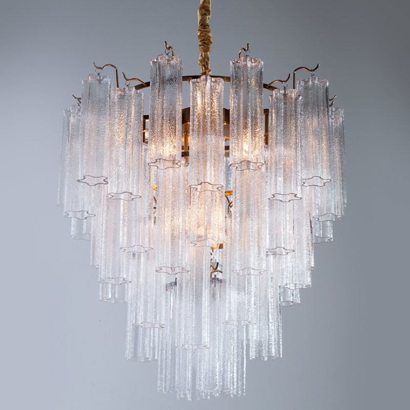 Lustre suspendu en verre cascade clair, Nickel antique, Vert turquoise, H 28 po x l 25 po x P 25 po