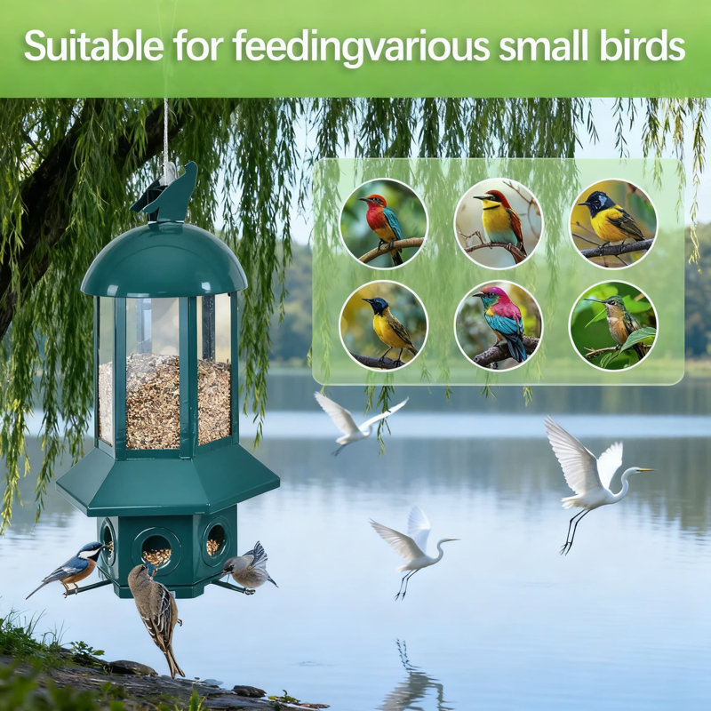 Mangeoire pour oiseaux à l'épreuve des écureuils avec perchoir activé par le poids, station d'alimentation en métal de grande capacité de 5,06 lb, résistante à la rouille et facile à remplir pour l'observation des oiseaux dans la cour