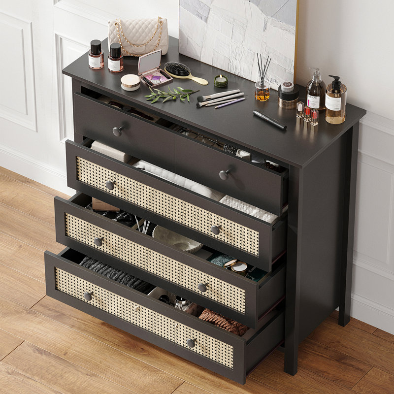 Buffet à 4 tiroirs, console moderne en bois, Noir