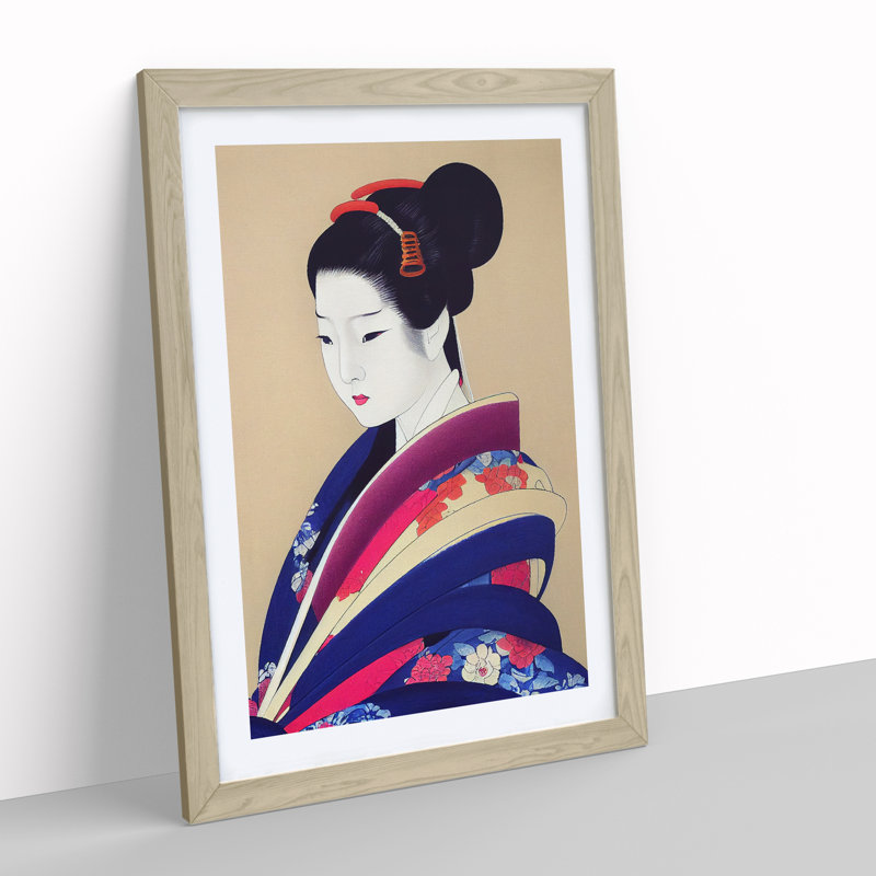 View Of A Geisha No.5 - Wall Art, 66cm H x 48cm W, Oak Framed, White