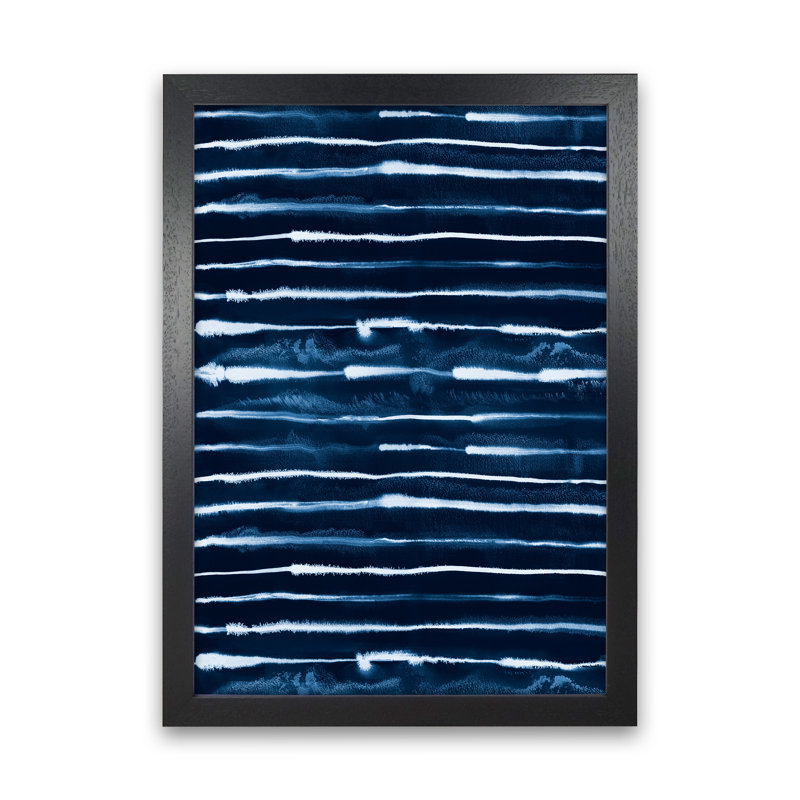 Electric Ink Lines Navy - Print, Black Framed, 34cm H x 25cm W x 3cm D